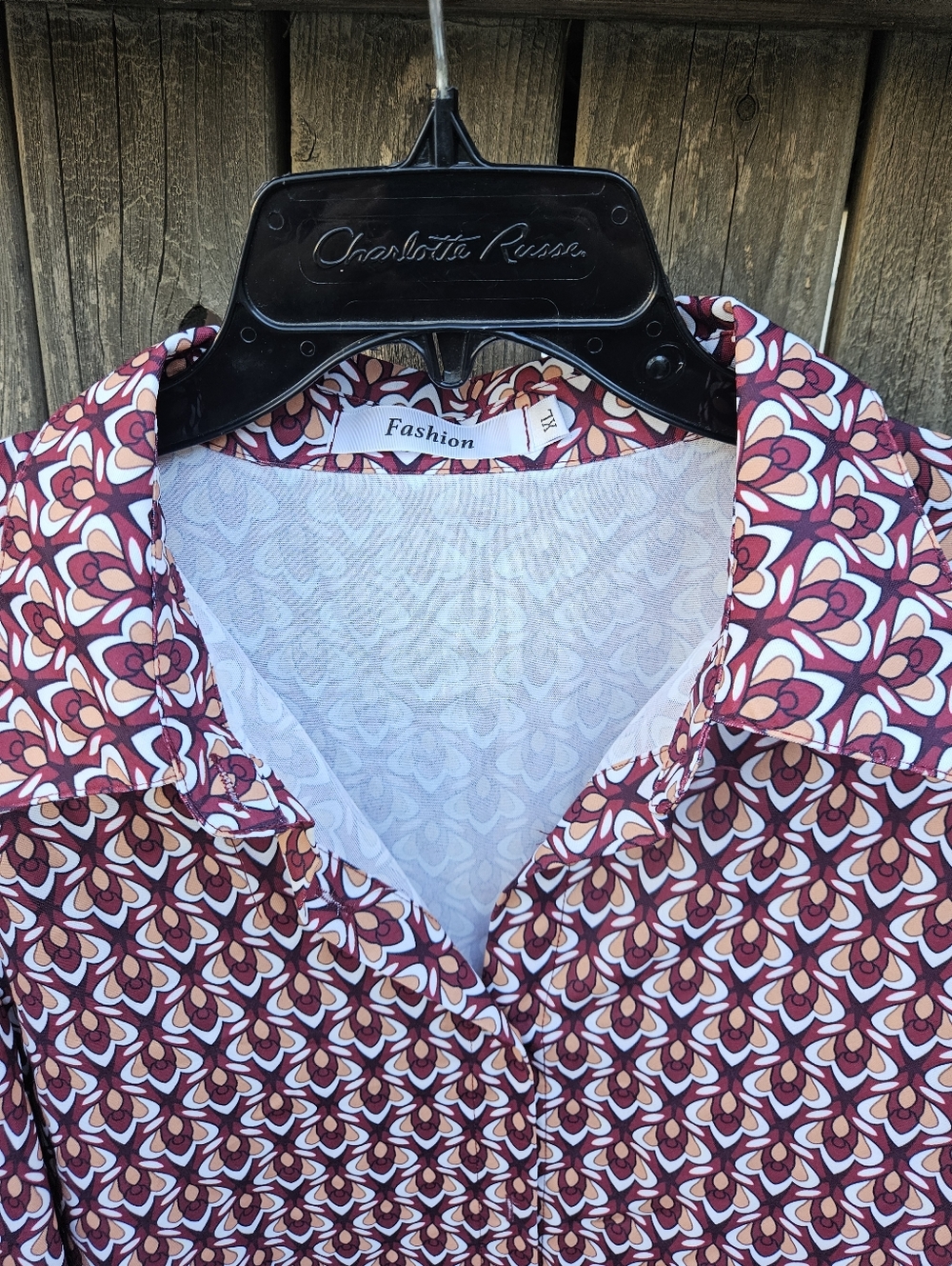 Fashion Woven Geometric Button-Front Blouse - Burgundy Women's Size XL - Picture 5 of 16